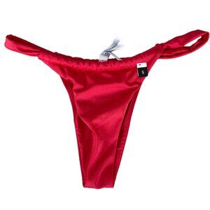 Etam Red High-Cut Bikini Swim Bottoms sz S Adjustable for Custom Coverage